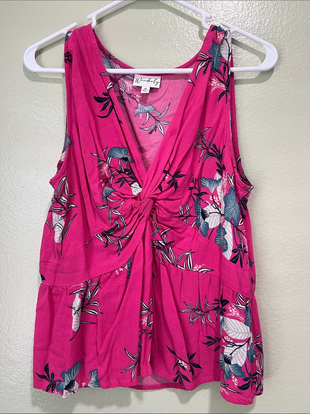 Wonderly Pink Floral Twist-Front Tank